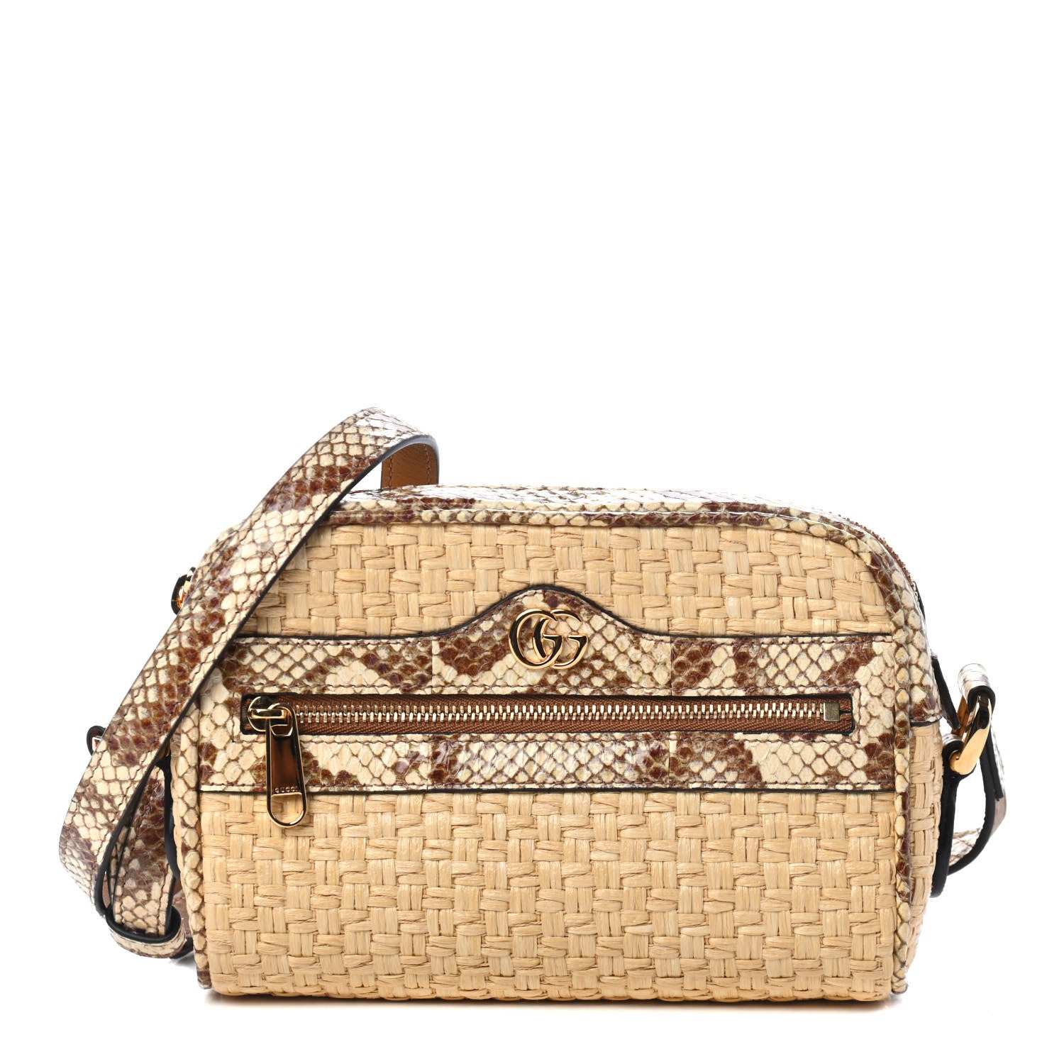 Gucci Raffia Elaphe Mini Ophidia Shoulder Bag Natural Cream Brown 1 of 4