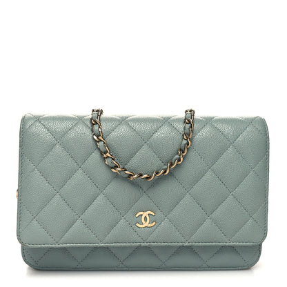 Chanel Caviar Quilted Wallet on Chain WOC Light Blue 1 of 12