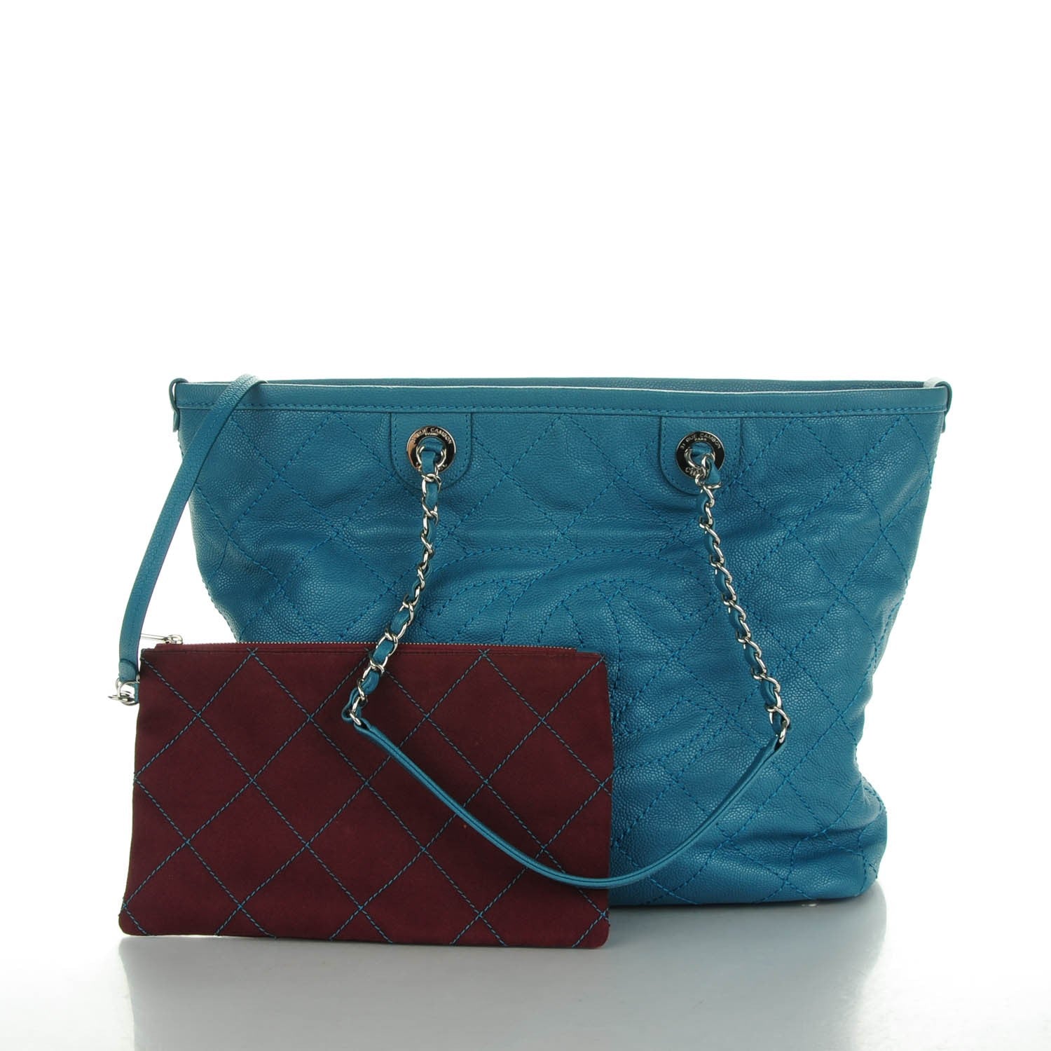 Chanel Grained Calfskin Small Shopping Daily Tote Turquoise 3 of 8