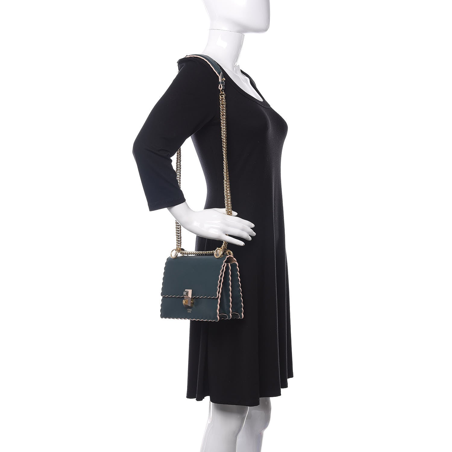 Fendi Vitello Liberty Scalloped Studded Small Kan I Shoulder Bag Amazzonia 2 of 12
