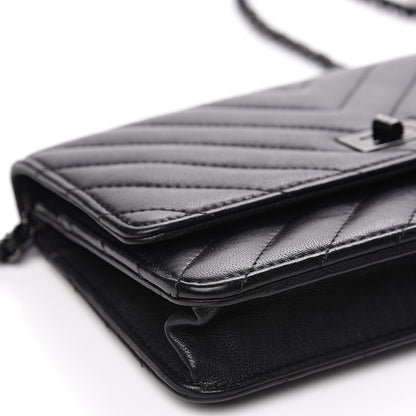 Chanel Sheepskin Chevron Reissue Wallet On Chain WOC So Black 11 of 14