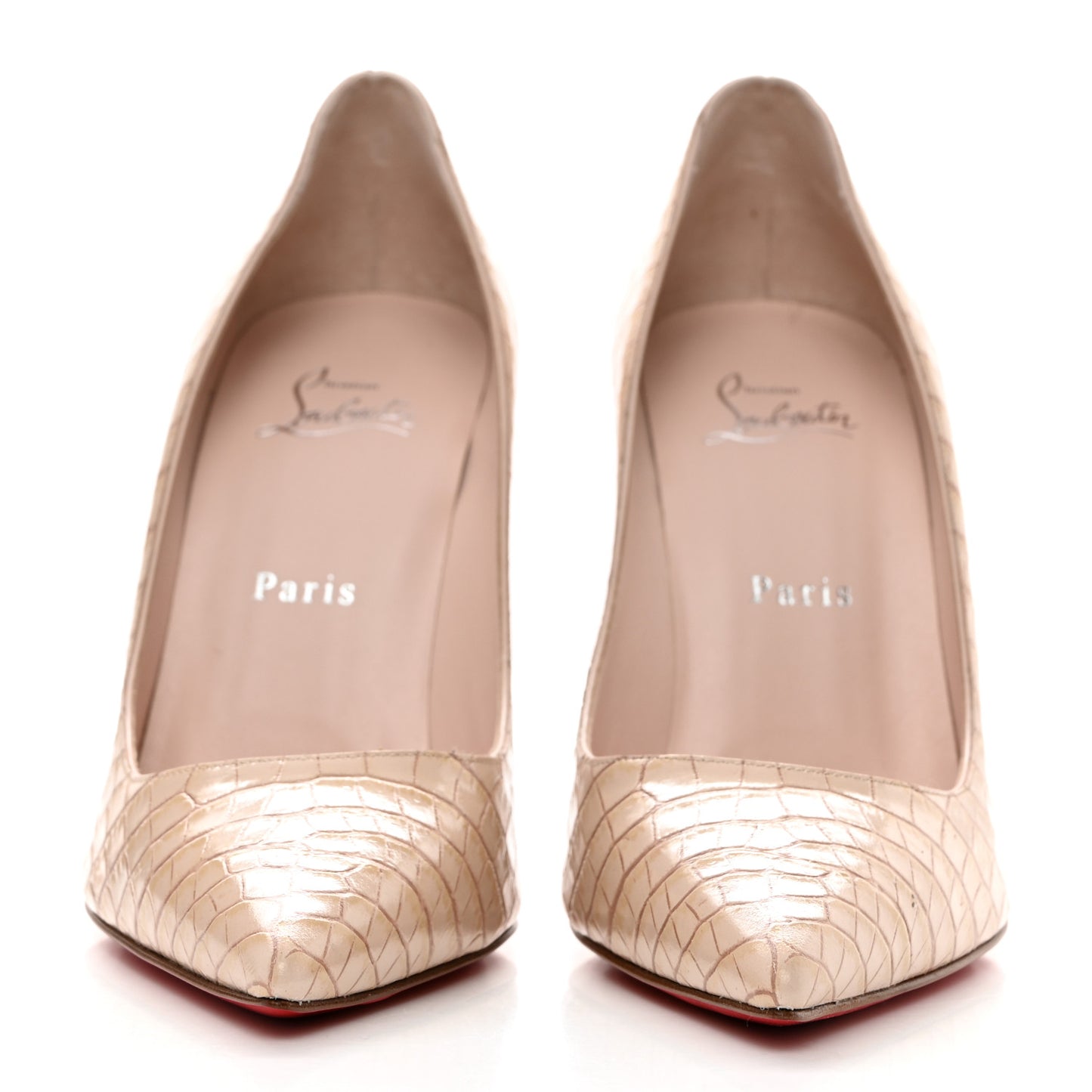 CHRISTIAN LOUBOUTIN Calfskin Crocodile Embossed Kate 100 Pumps 39.5 Leche