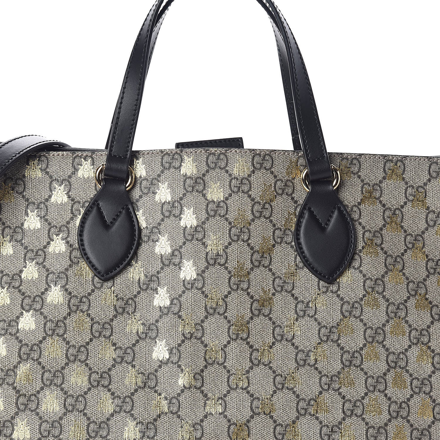 Gucci Soft GG Supreme Monogram Bees Medium Crossbody Tote Beige Oro Black 8 of 10