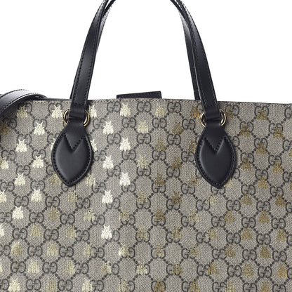 Gucci Soft GG Supreme Monogram Bees Medium Crossbody Tote Beige Oro Black 8 of 10