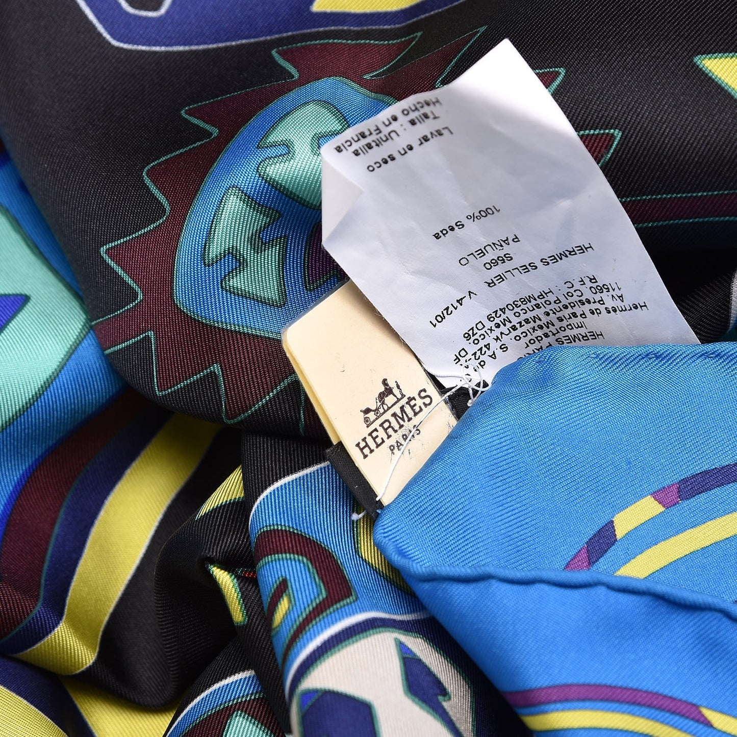 Silk Kilim Scarf 90 Bleu Klein Noir Chartreuse