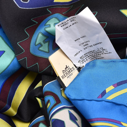 Hermes Silk Kilim Scarf 90 Bleu Klein Noir Chartreuse 8 of 8