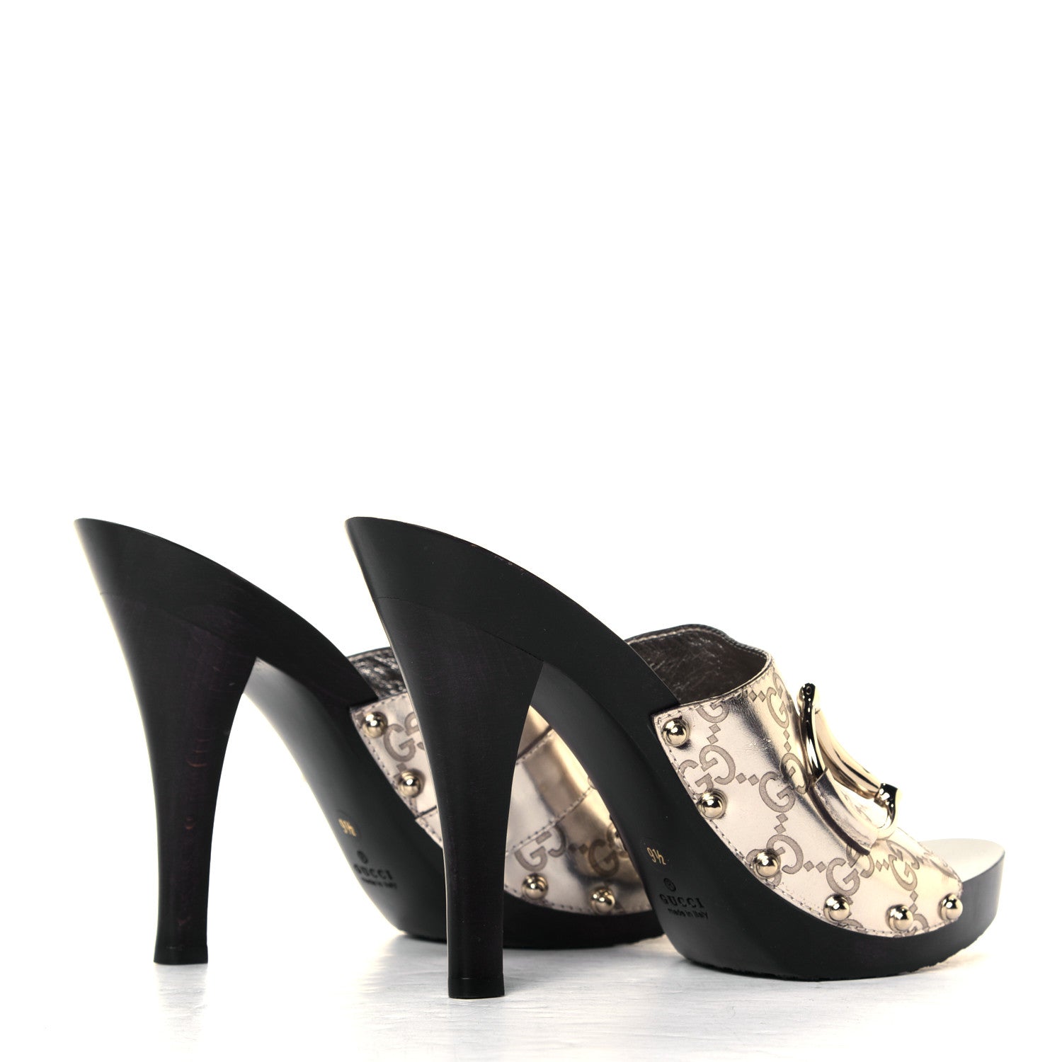 Gucci Metallic Guccissima Icon Bit Platform Clog High Heel Slide Sandals 9.5 Platinum 4 of 6
