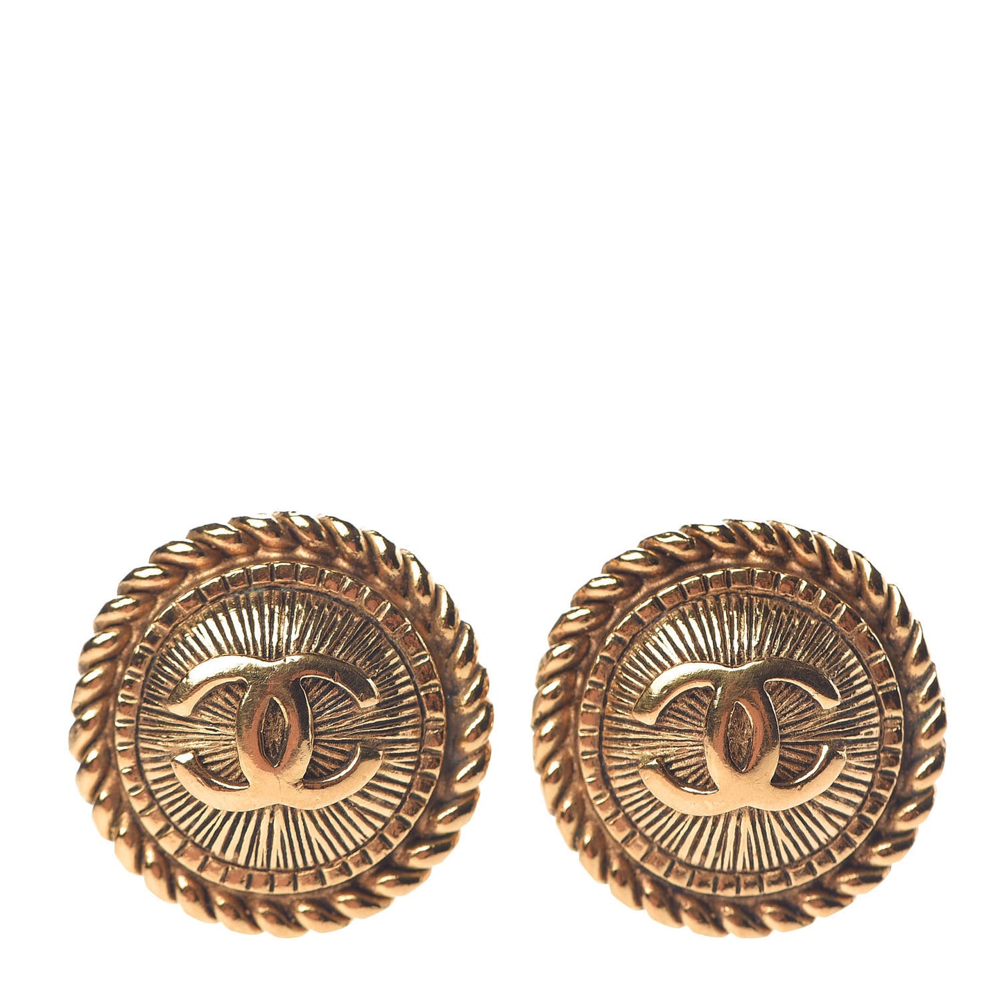CC Button Clip On Earrings Gold