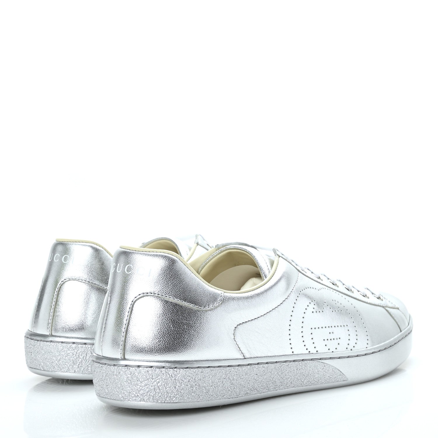 Gucci Metallic Nappa Interlocking G Perforated Mens Ace Sneakers 8 Argento 4 of 8