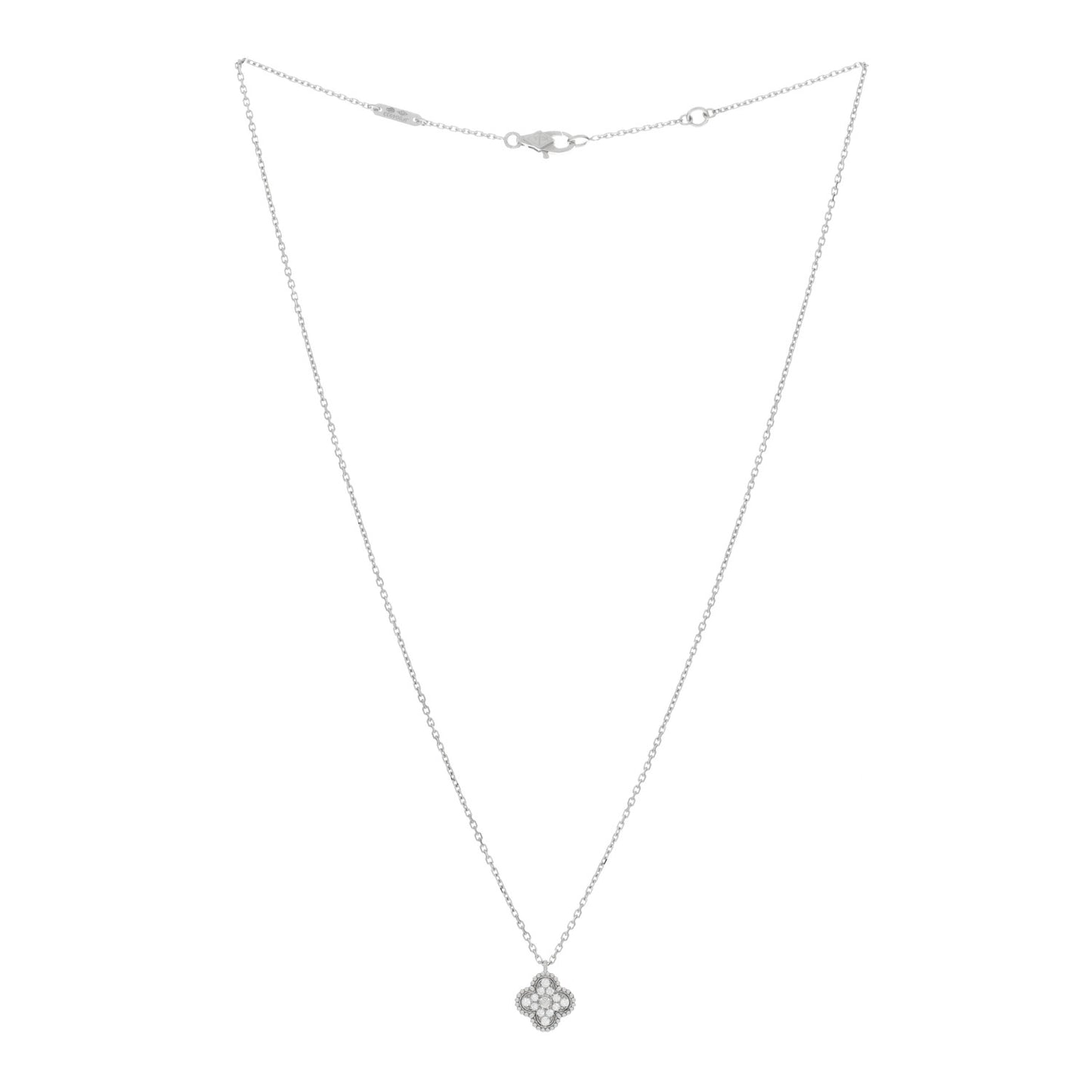 18K White Gold Diamond Sweet Alhambra Pendant Necklace