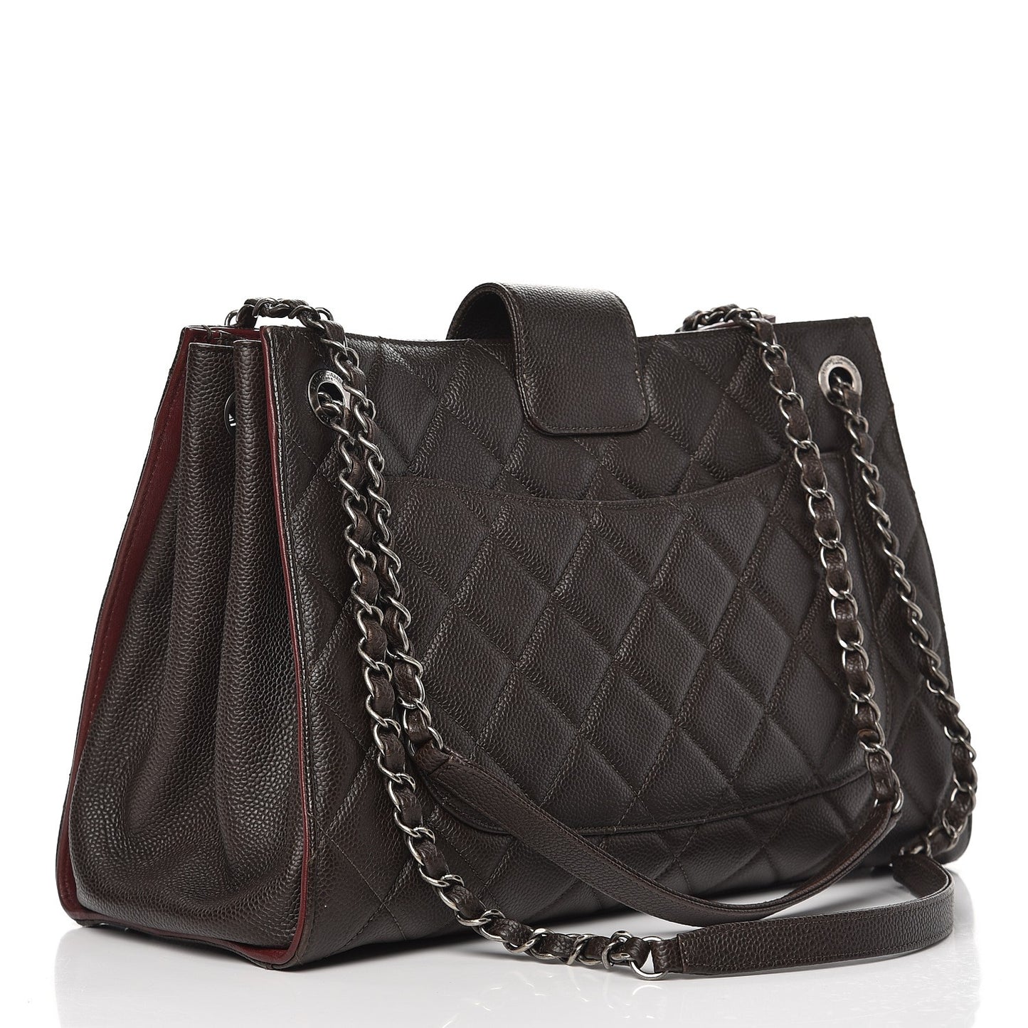 Caviar Quilted Large CC Accordion Shopping Bag Brown