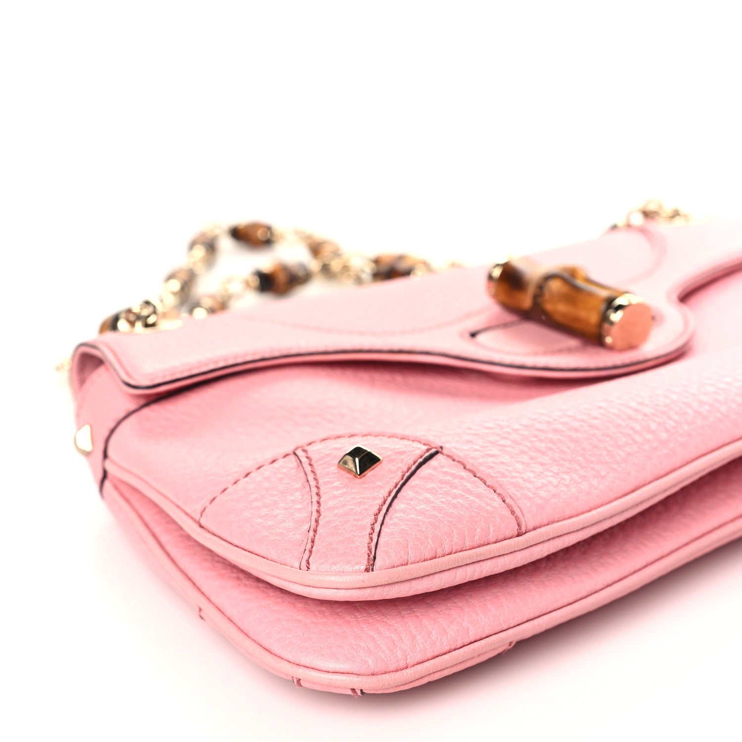 Gucci Pebbled Calfskin Bamboo Chain Bag Pink 8 of 9
