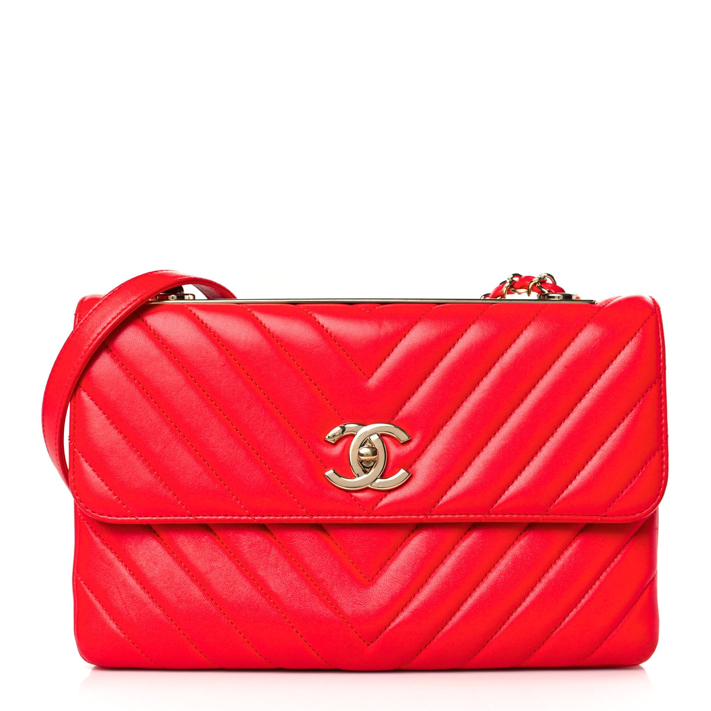 Lambskin Chevron Quilted Medium Trendy CC Flap Red