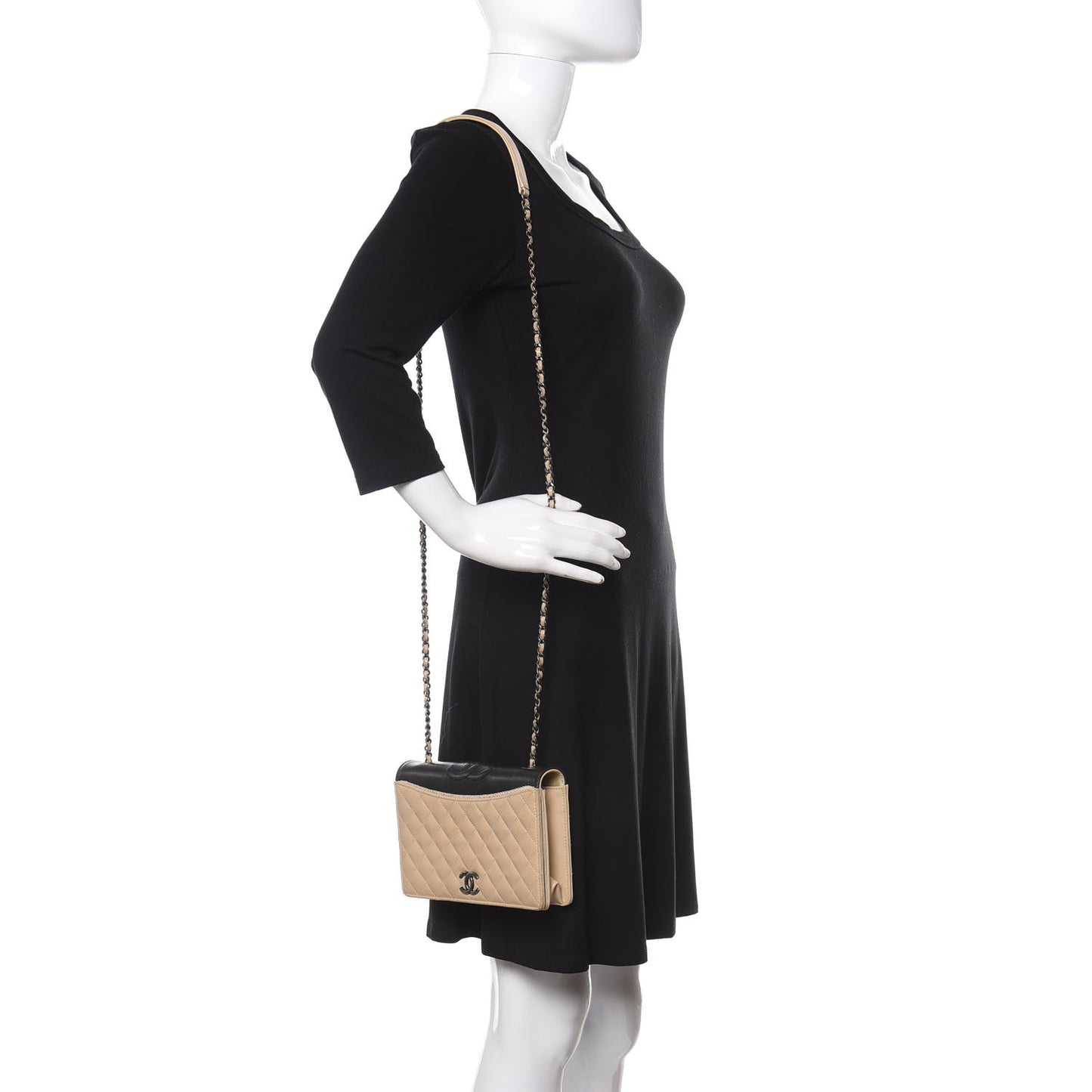 Calfskin Quilted Small Ballerine Flap Beige Black