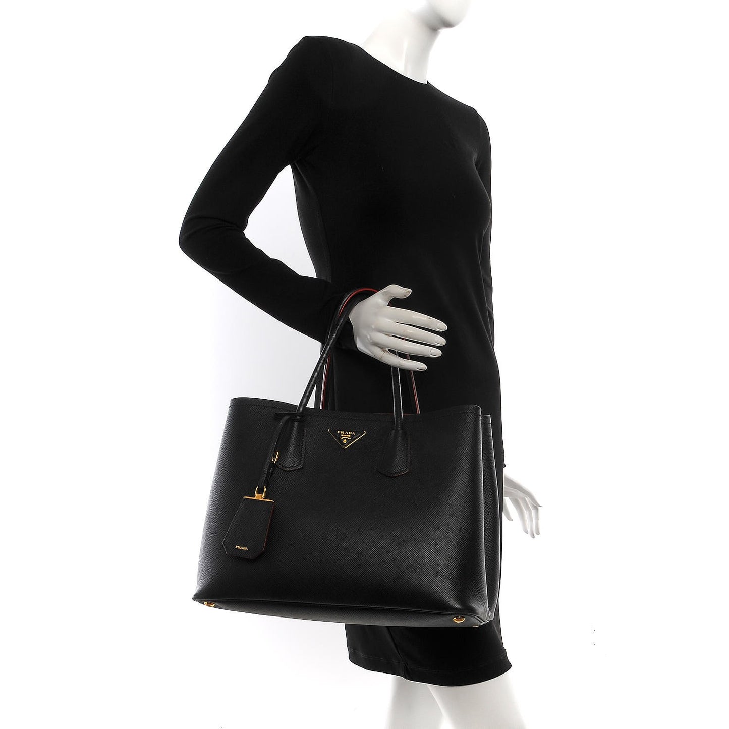 Saffiano Cuir Large Double Bag Black Ciliegia