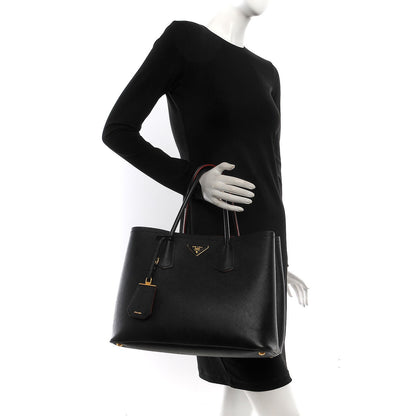 Prada Saffiano Cuir Large Double Bag Black Ciliegia 2 of 6