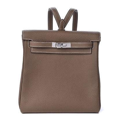 Hermes Taurillon Clemence Kelly Ado Backpack Etoupe 1 of 12