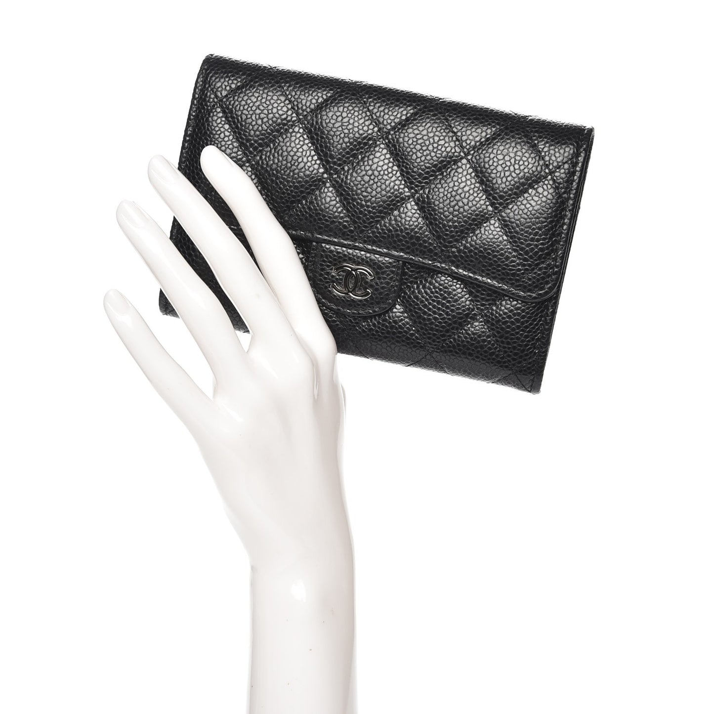 Caviar Quilted Small Flap Wallet Black