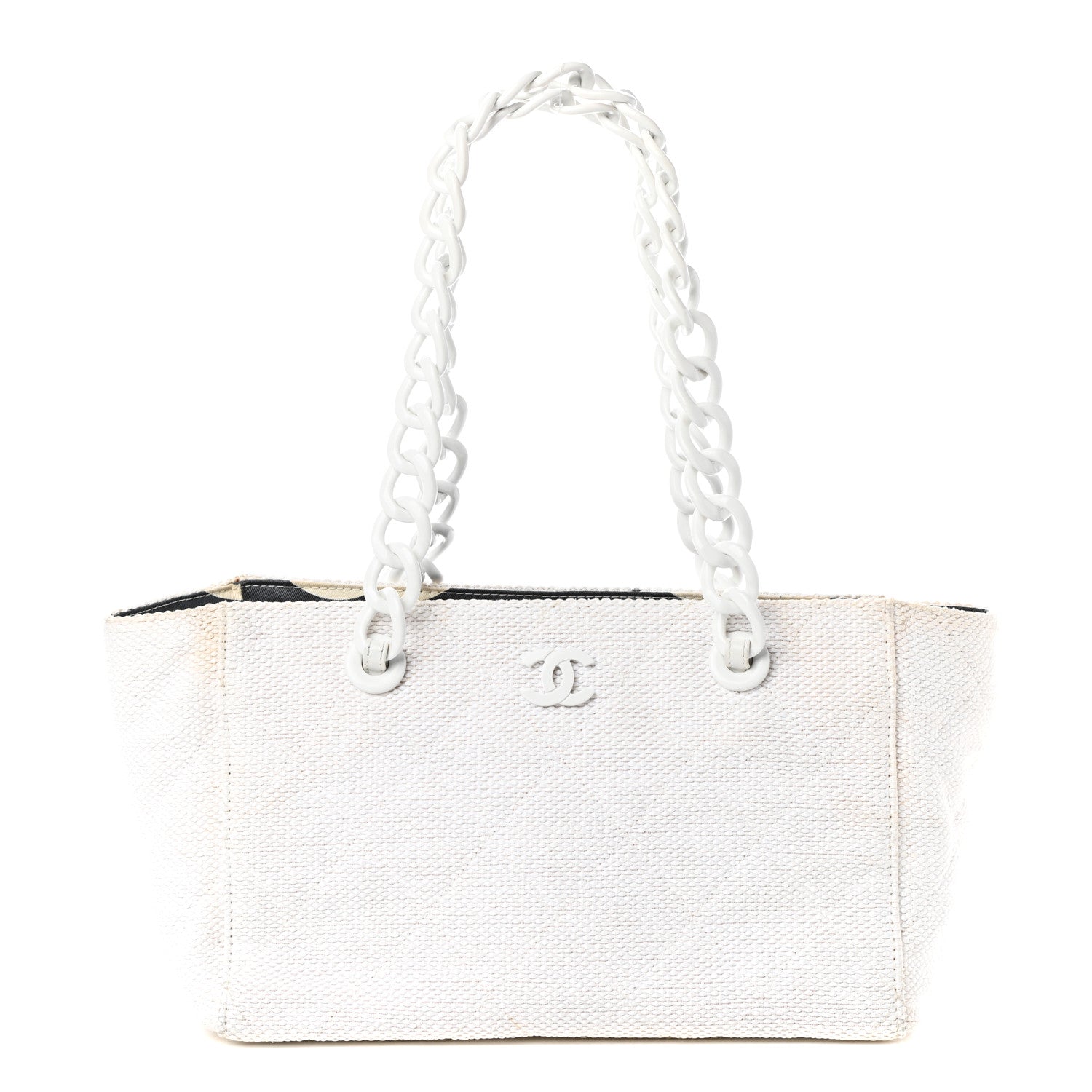 Chanel Woven Canvas Bekko Chain Tote White 1 of 10