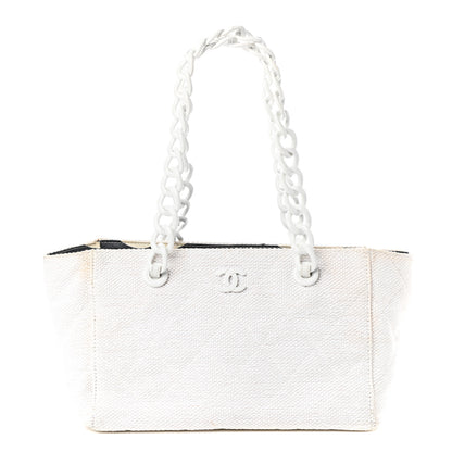Chanel Woven Canvas Bekko Chain Tote White 1 of 10