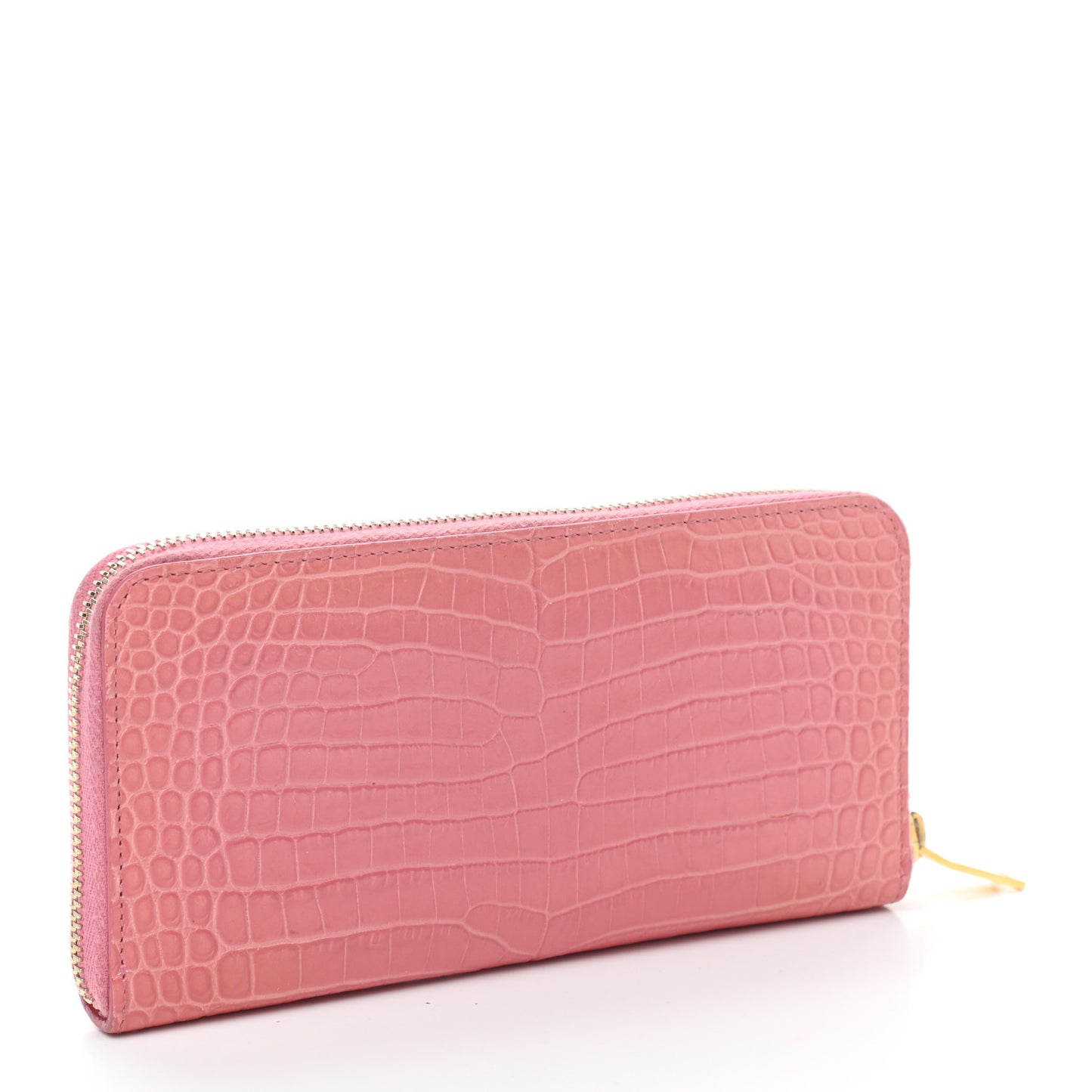 Calfskin Crocodile Embossed Monogram Zip Around Wallet Pink