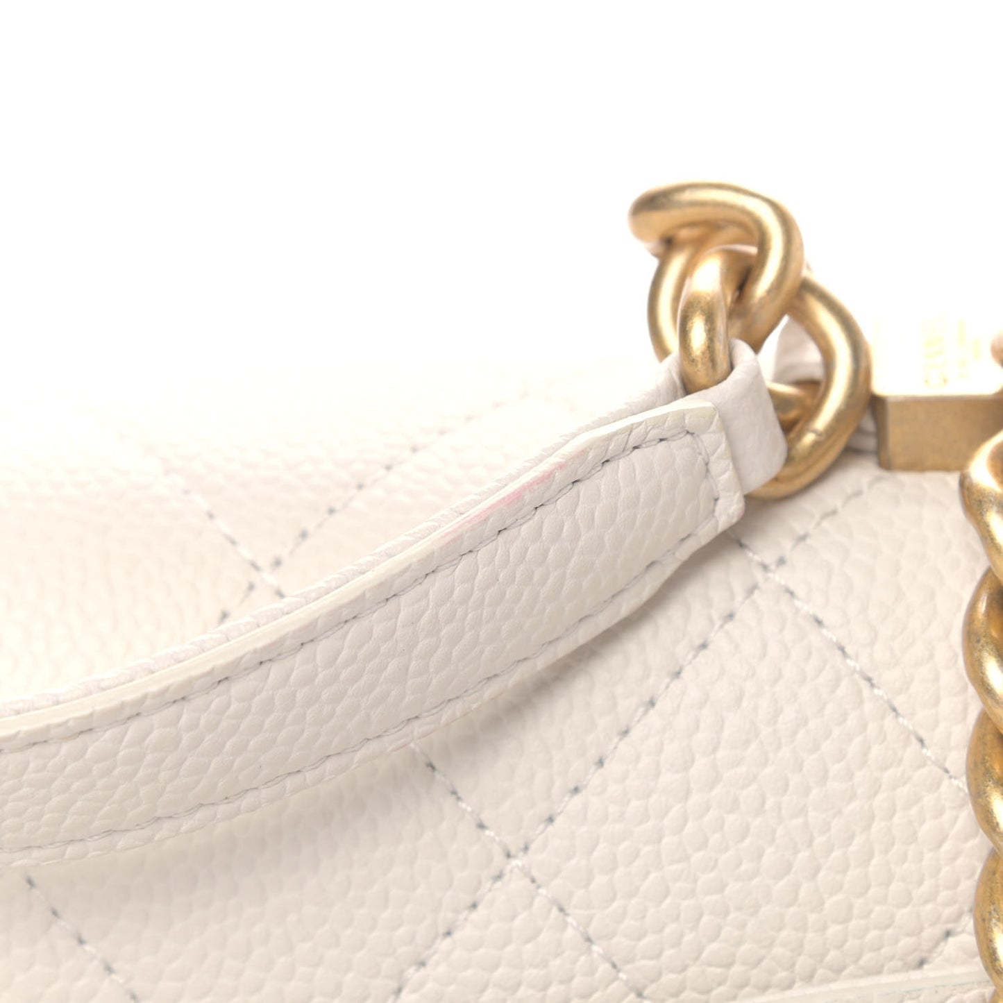 Grained Calfskin Small Stitched Flap White