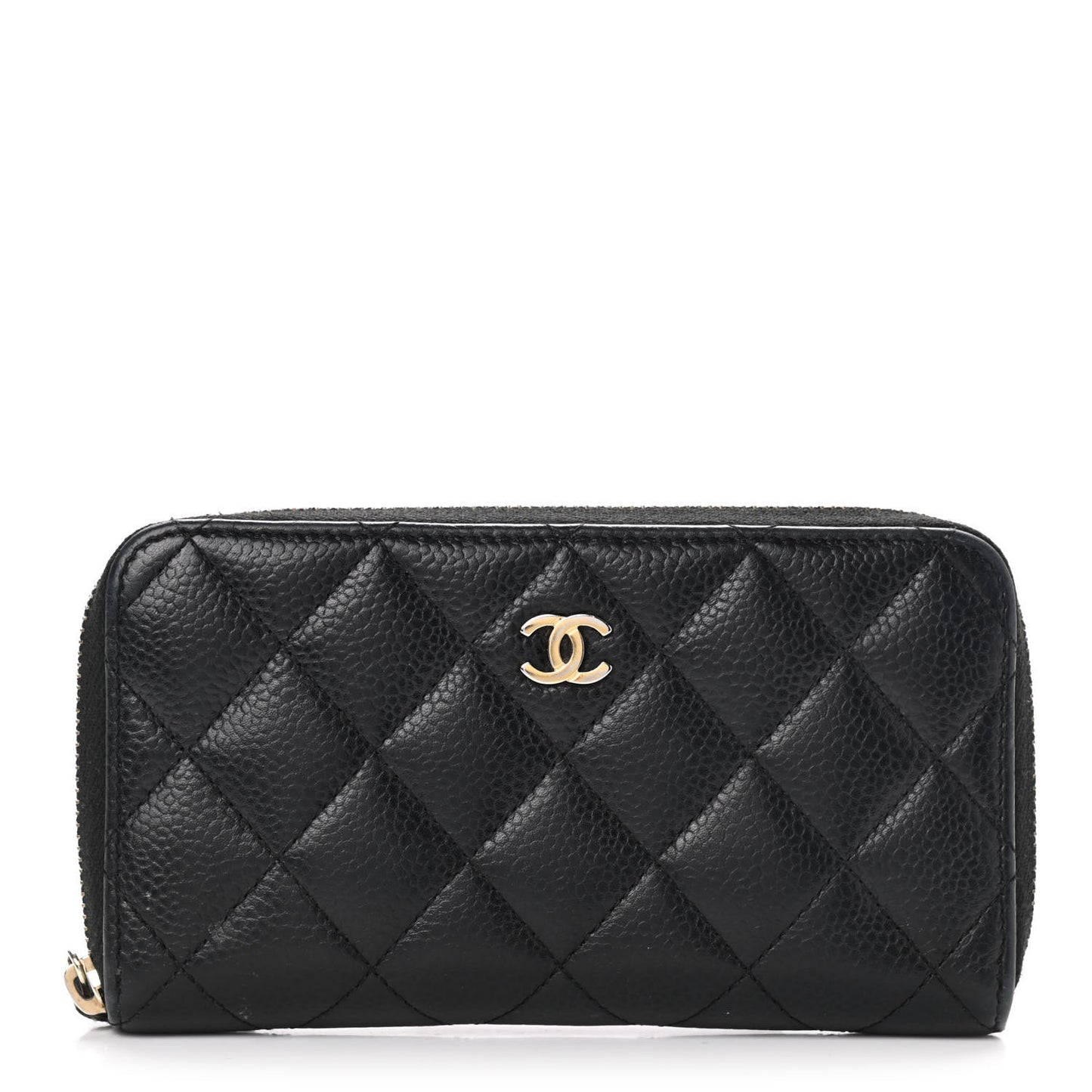 Caviar Quilted Medium Zip Around Wallet Black