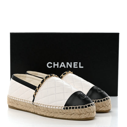 Chanel Lambskin Grosgrain Quilted CC Chain Espadrilles 36 White Black 9 of 9
