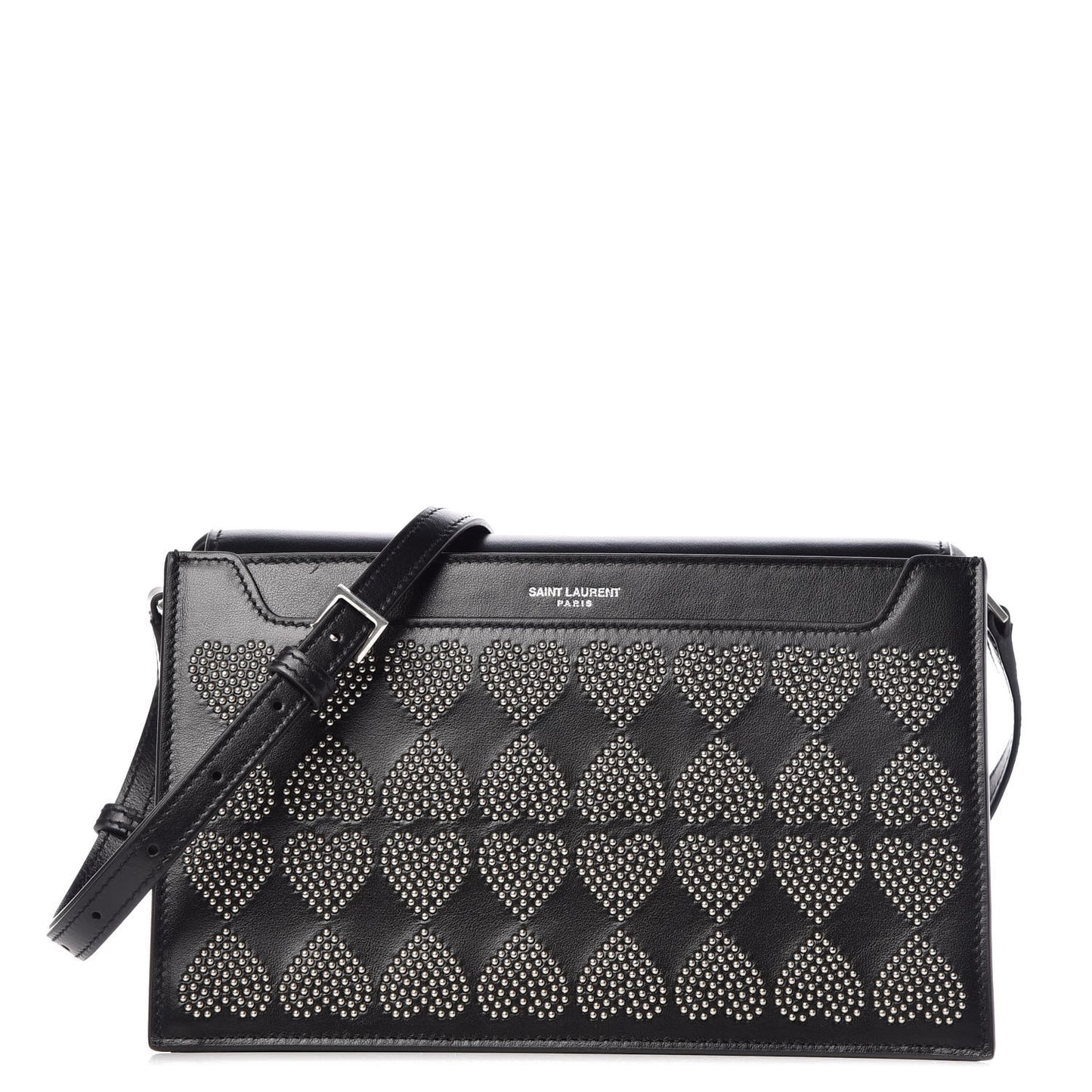 Smooth Calfskin Catherine Heart Studded Satchel Black