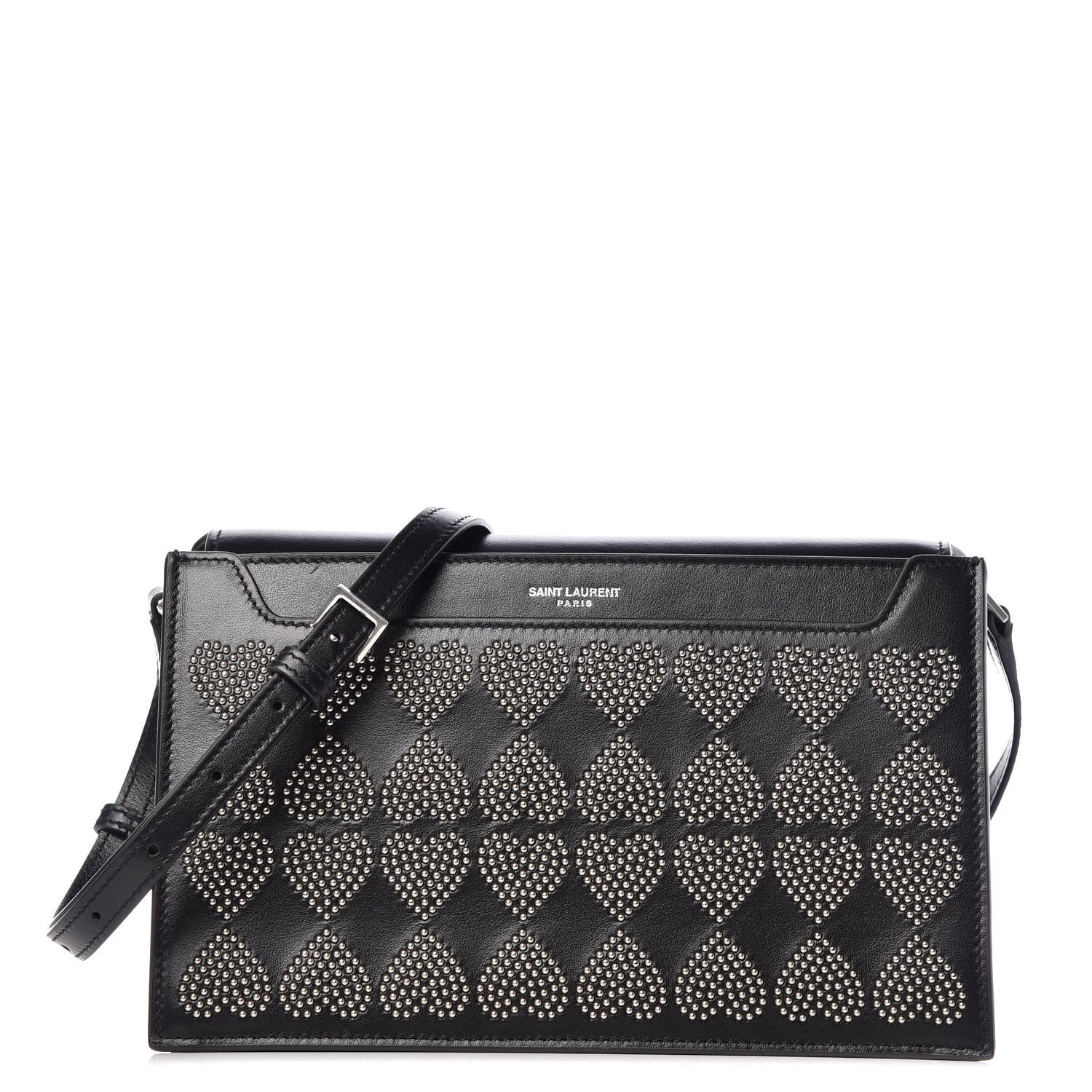 Saint Laurent Smooth Calfskin Catherine Heart Studded Satchel Black 1 of 10
