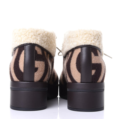 Gucci Wool Faux Shearling G Rhombus Womens Victor Ankle Boots 38 Beige Cocoa 6 of 10