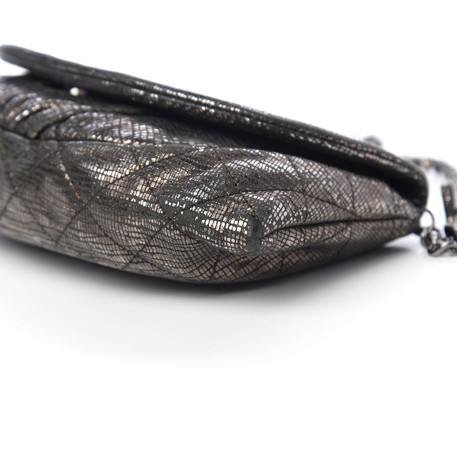 Chanel Iridescent Stamped Calfskin Half Moon Wallet On Chain WOC Silver 13 of 16