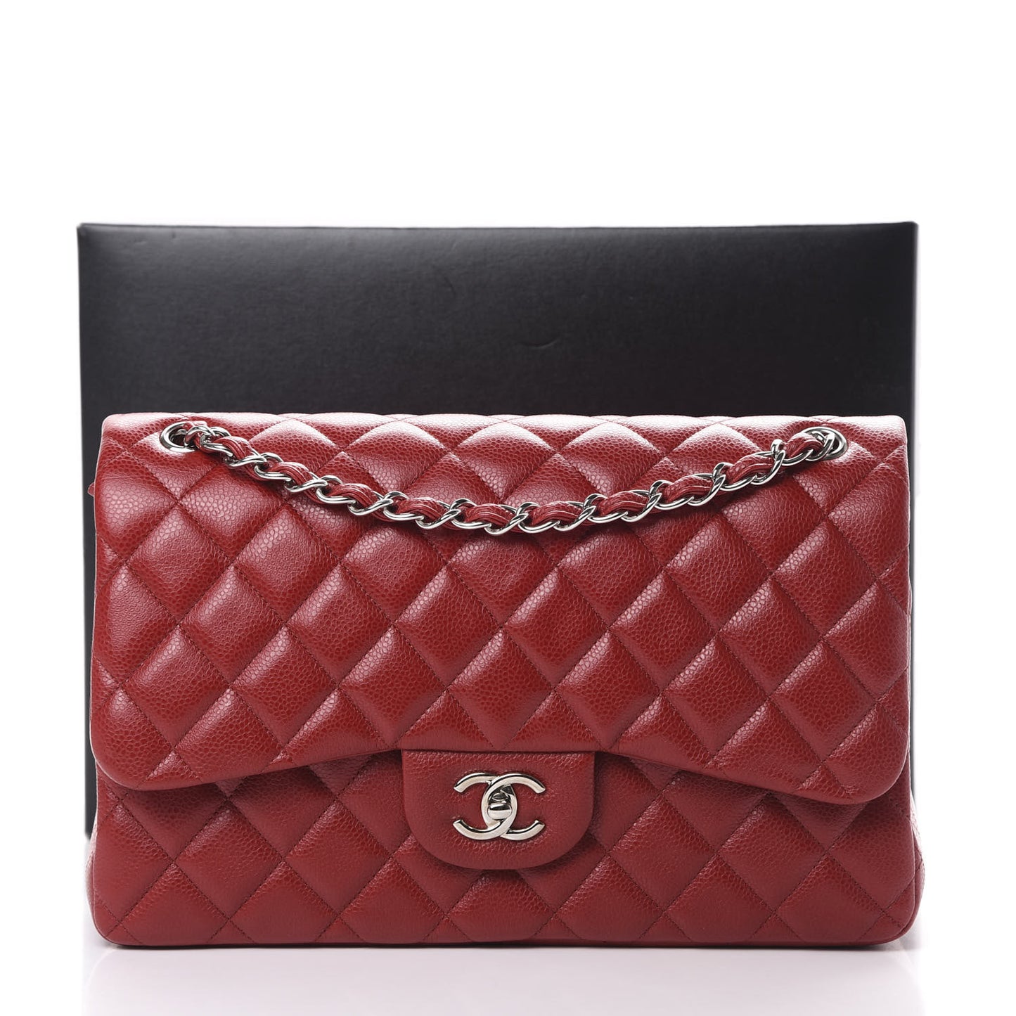 Caviar Quilted Jumbo Double Flap Red