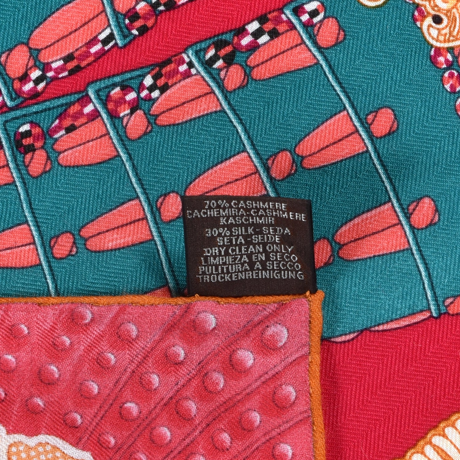 Hermes Cashmere Silk Parures De Samourais Shawl 140 Rose Indien Vert Corail 4 of 4