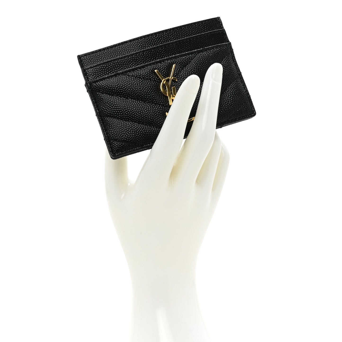 Grain De Poudre Matelasse Chevron Monogram Credit Card Case Black