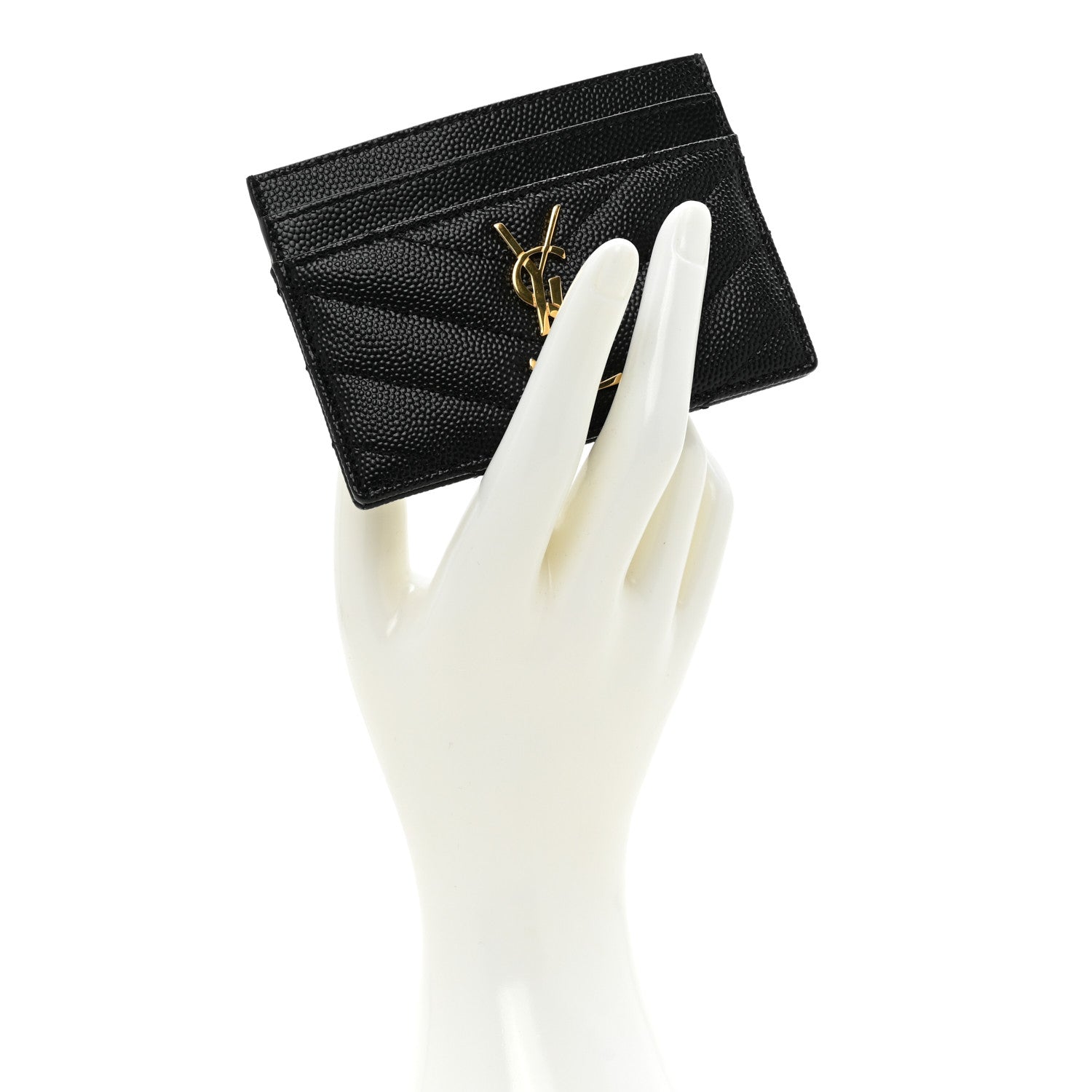 Saint Laurent Grain De Poudre Matelasse Chevron Monogram Credit Card Case Black 2 of 9