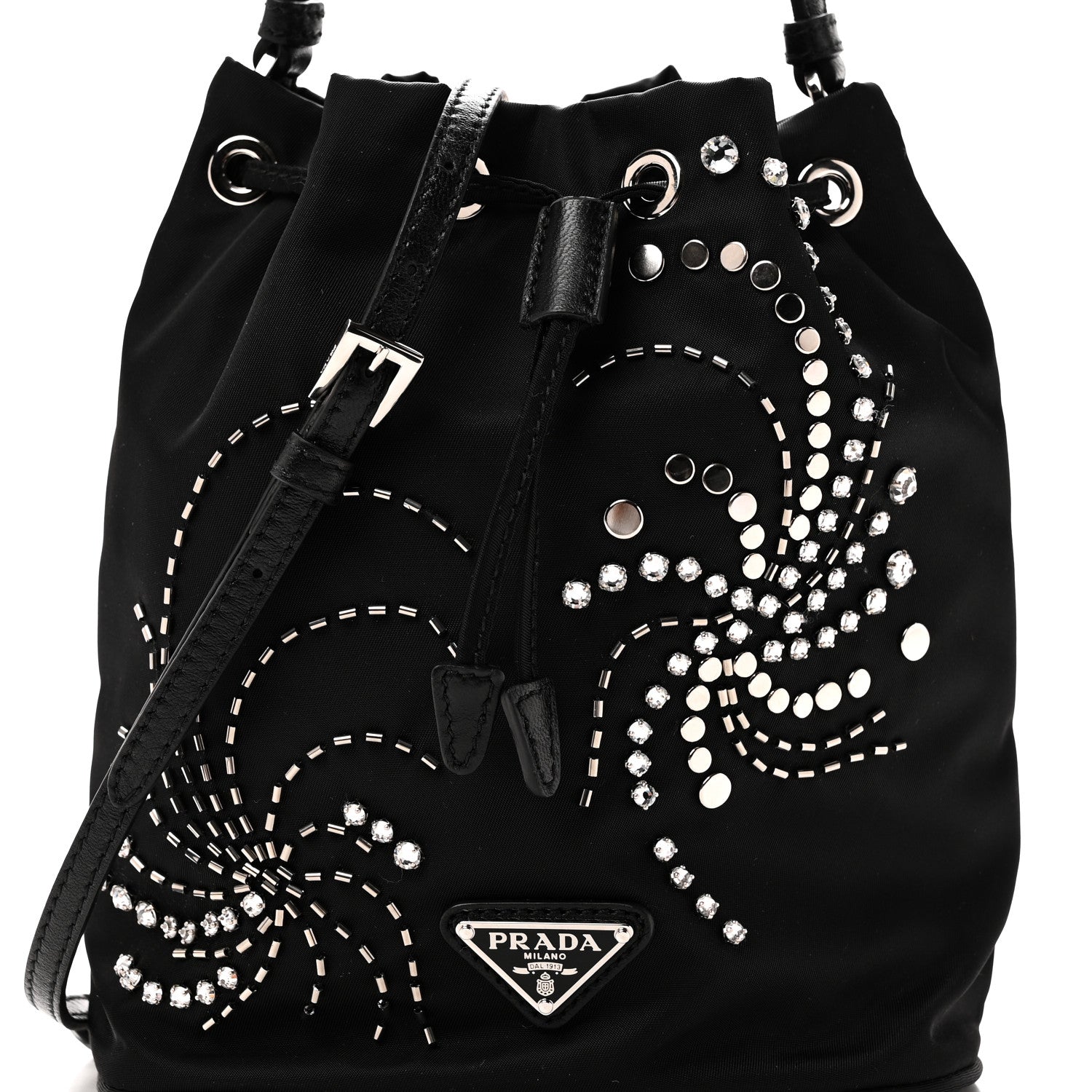 Prada Tessuto Saffiano Ricamo Sequin Crystal Embellished Mini Re