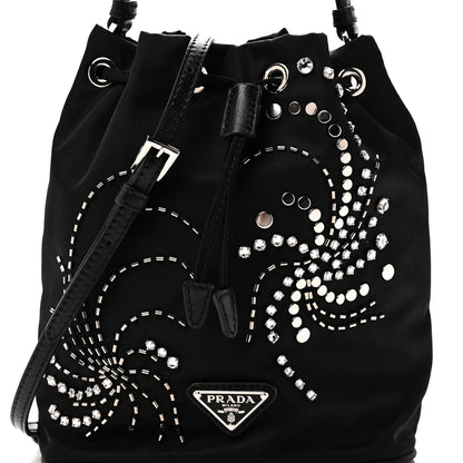Prada Tessuto Saffiano Ricamo Sequin Crystal Embellished Mini Re-Edition 1978 Bucket Bag Black 7 of 9