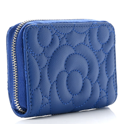 Chanel Caviar Camellia Embossed Zip Coin Purse Blue 3 of 8