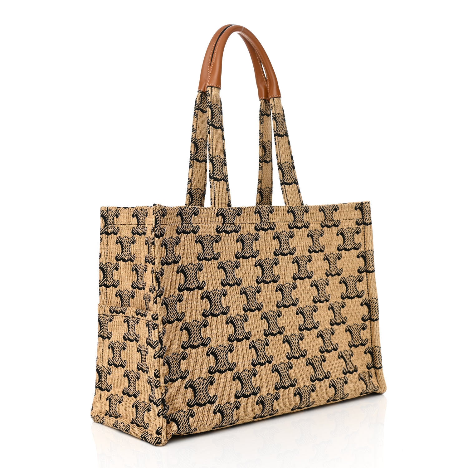 Celine Raffia Jacquard Calfskin Triomphe Large Cabas Thais Natural Tan 3 of 8