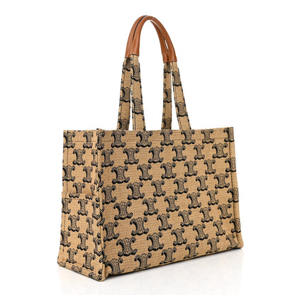 Celine Raffia Jacquard Calfskin Triomphe Large Cabas Thais Natural Tan 3 of 8