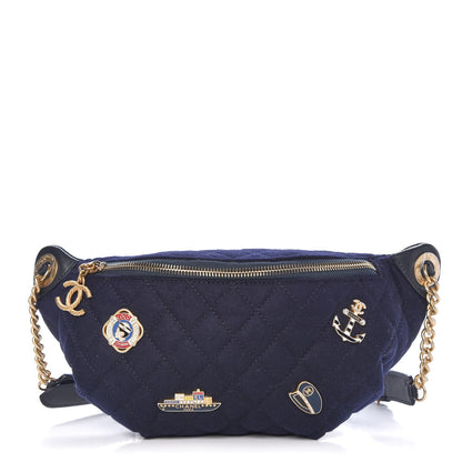 Chanel Wool Lambskin Quilted Paris Hamburg Charms Waist Bag Dark Navy 1 of 8
