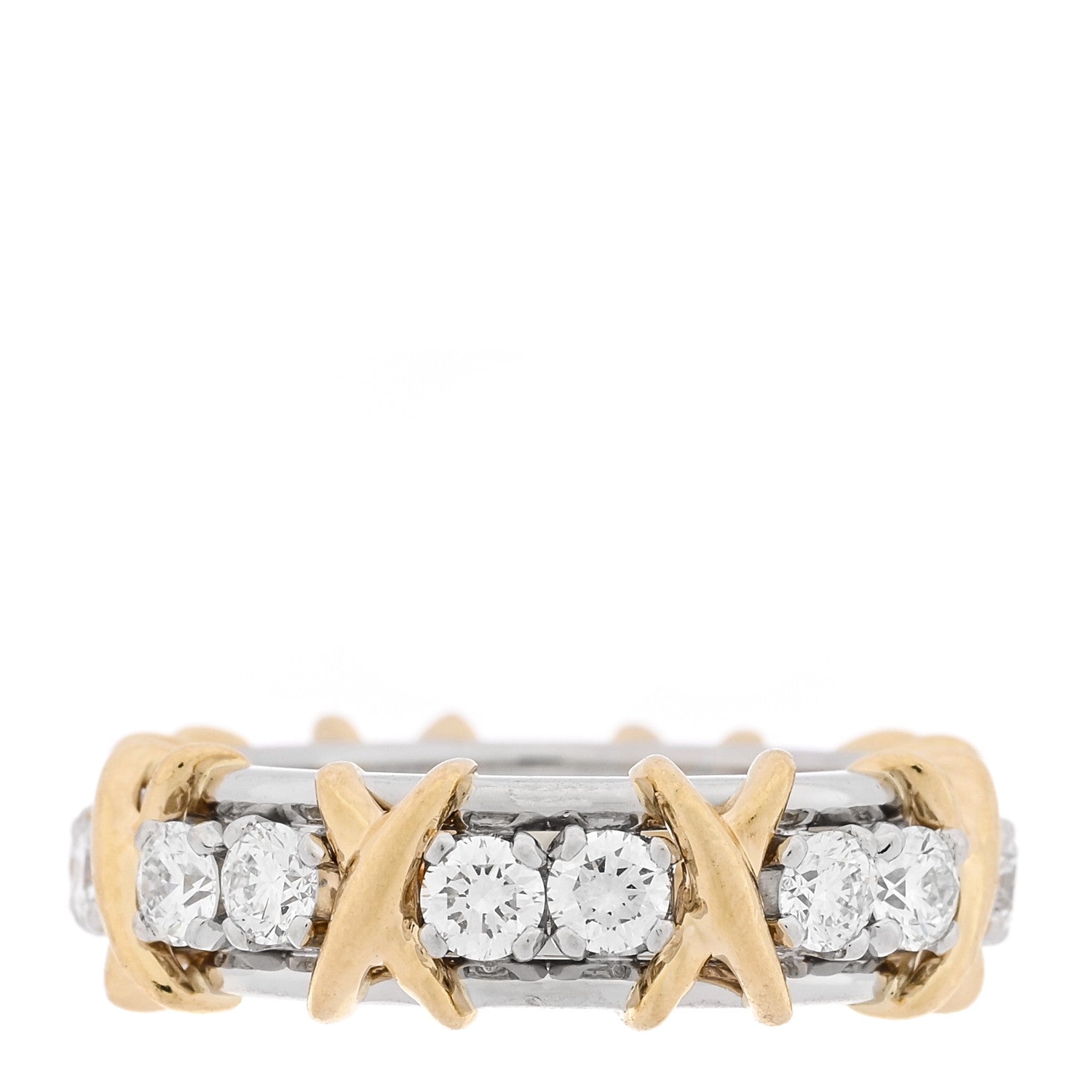 Tiffany 18K Yellow Gold Platinum Diamond Schlumberger Sixteen Stone Ring 48 4.5 1 of 8