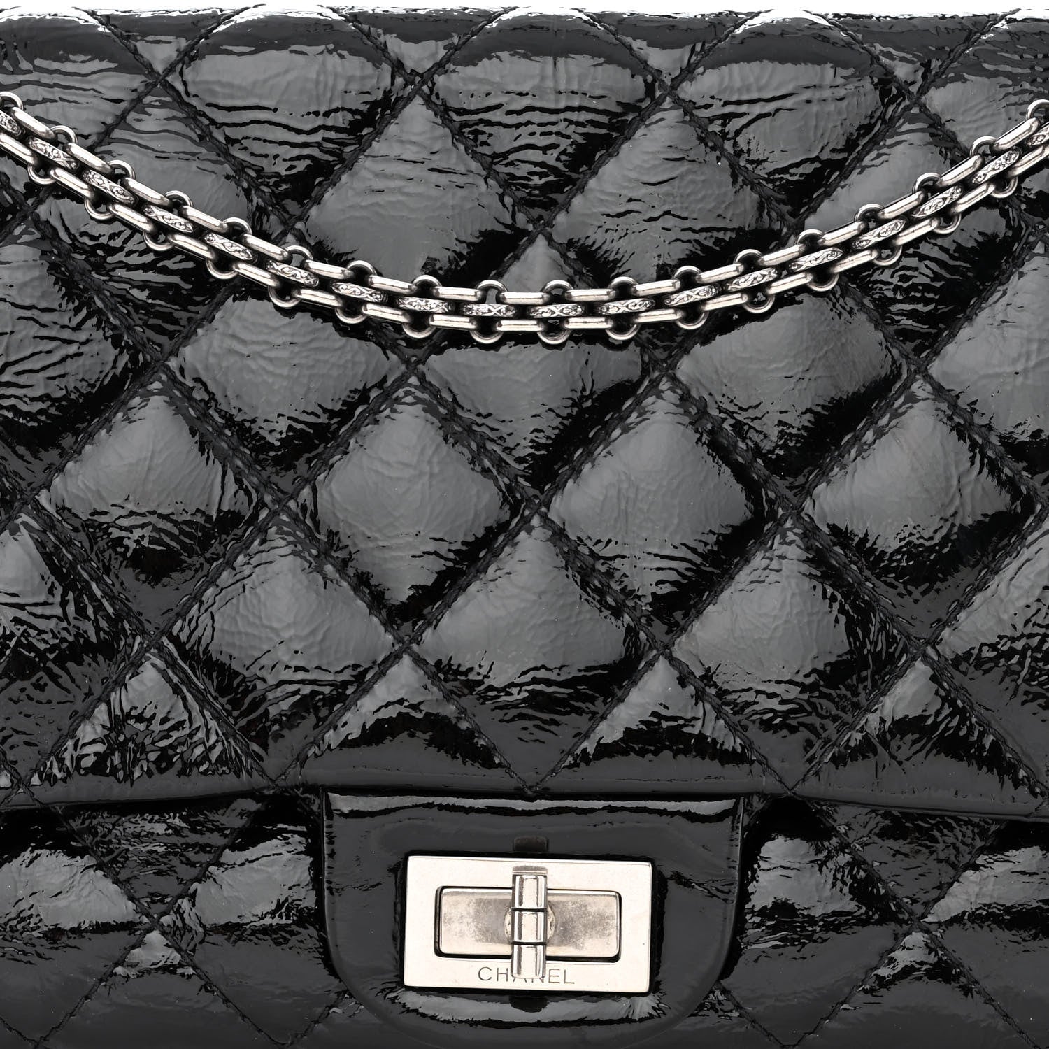 Chanel Distressed Patent Quilted 2.55 Reissue 227 Flap Black 9 of 13