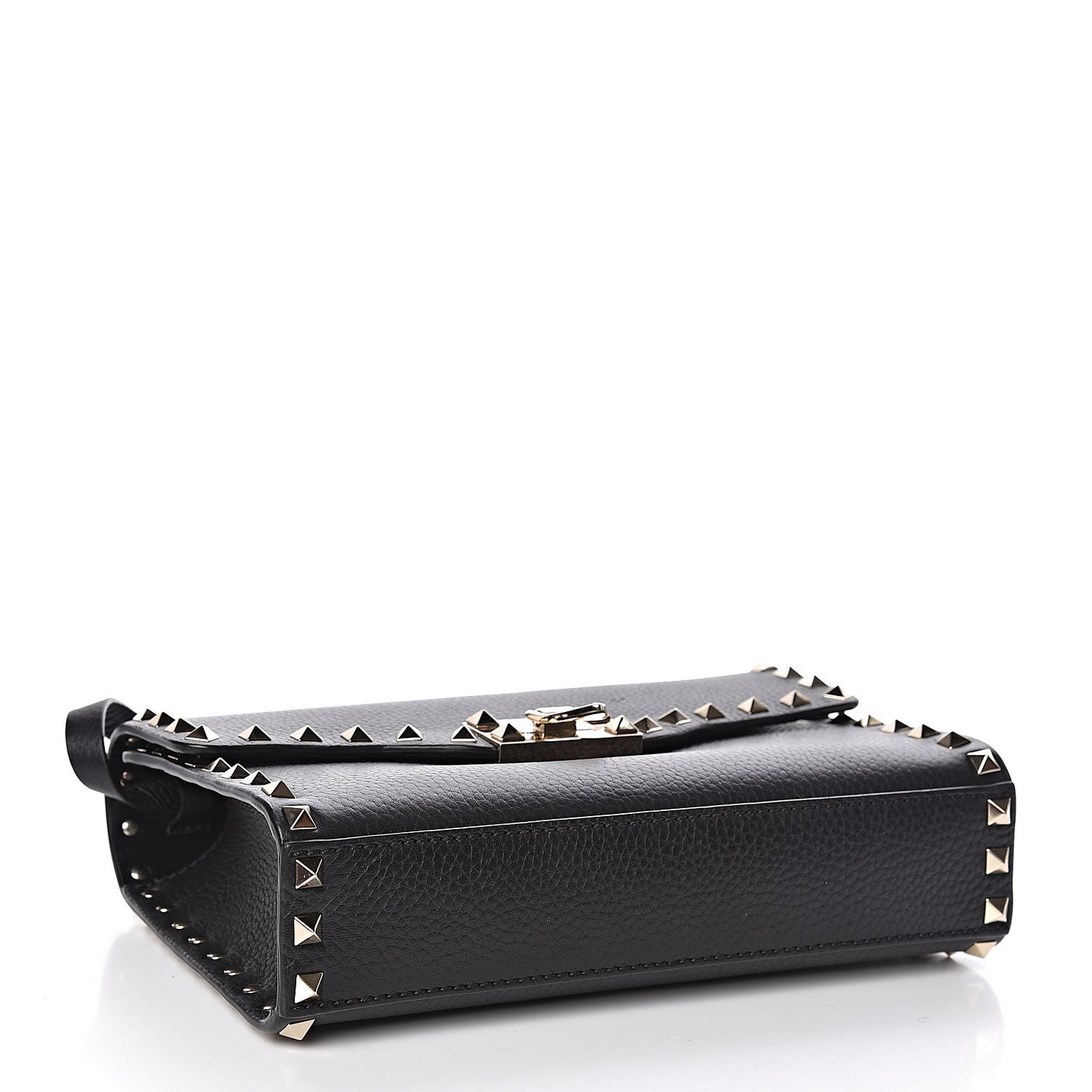 Pebbled Calfskin Medium Rockstud Flip Lock Crossbody Bag Black