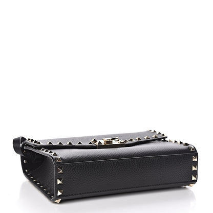 Valentino Garavani Pebbled Calfskin Medium Rockstud Flip Lock Crossbody Bag Black 4 of 9