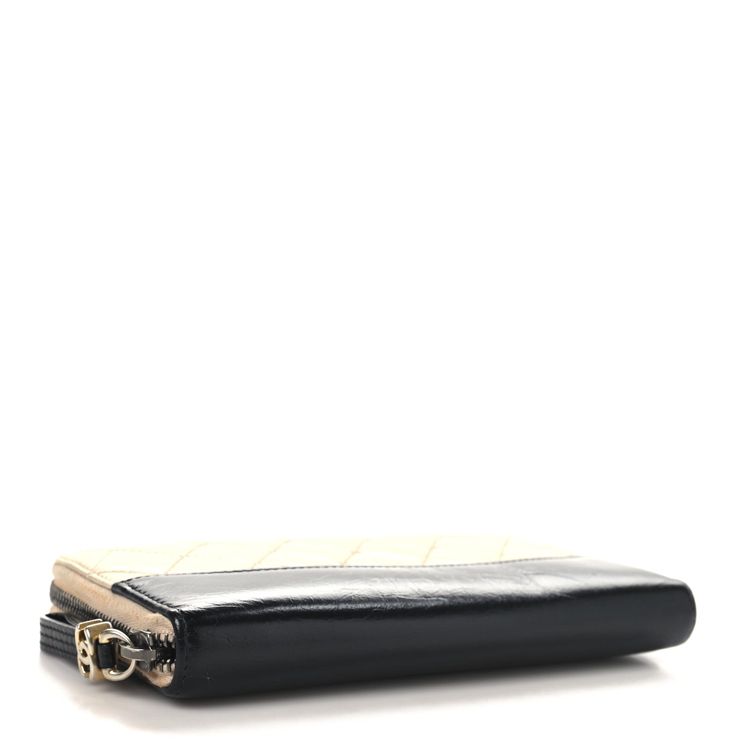 Chanel Aged Calfskin Quilted Large Gabrielle Zip Around Wallet Beige Black 4 of 12