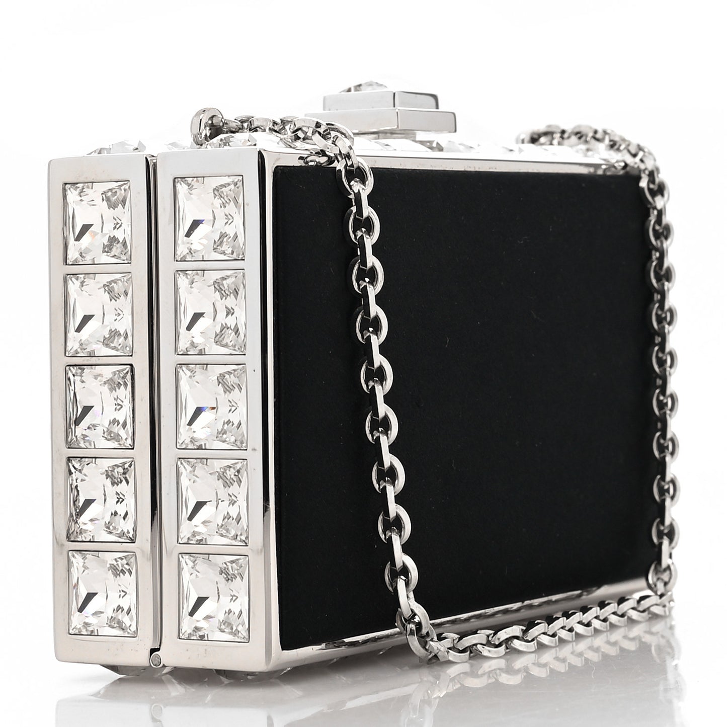 Crystal Trim Satin Evening Bag Clutch Black