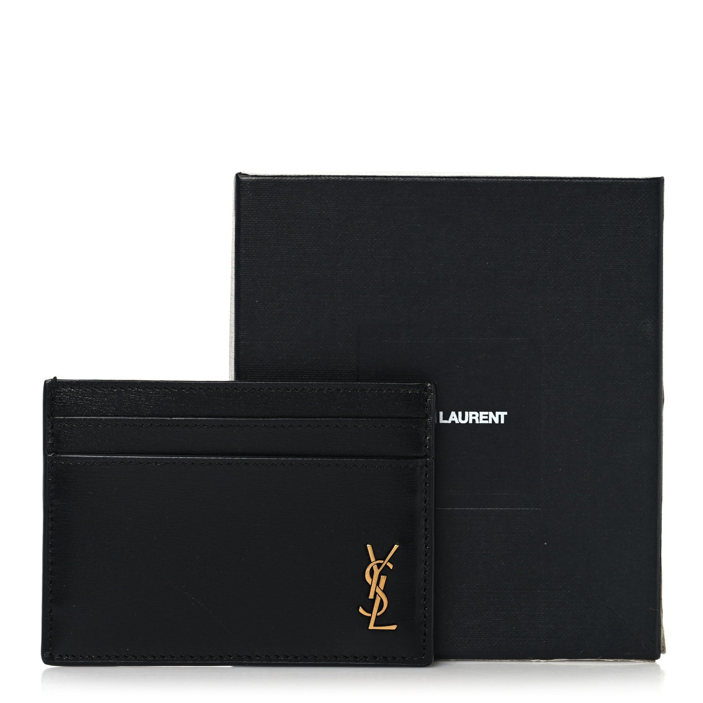 Calfskin Tiny Cassandre Credit Card Case Black