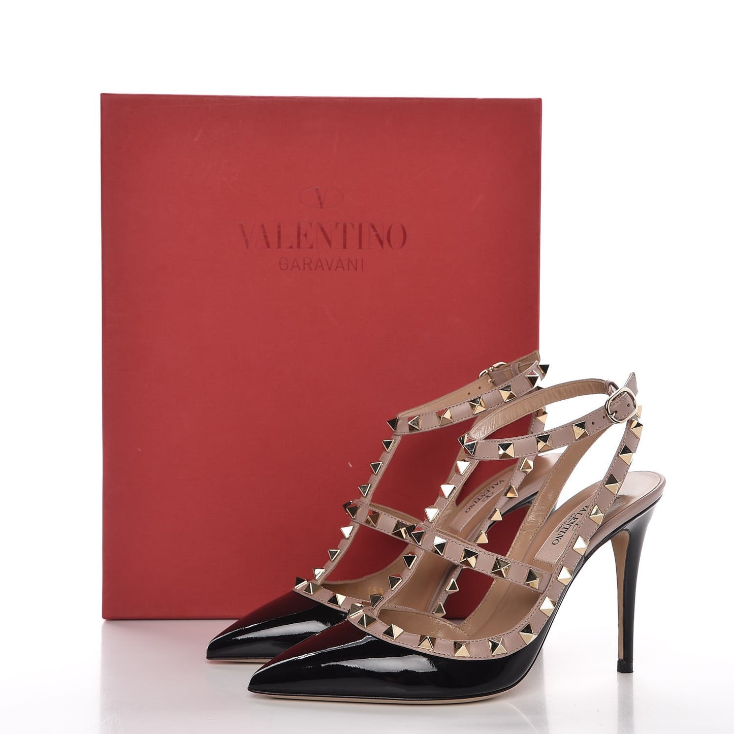 Patent Nappa Rockstud Ankle Strap 100mm Pumps 35.5 Black Poudre